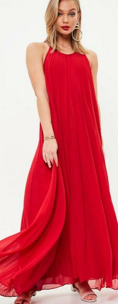 Missguided red pleated maxi dress